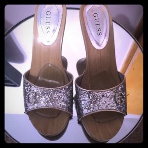 GUESS glitter slip on heels mules